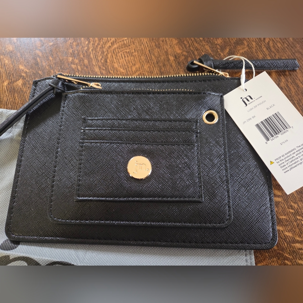 Jessica Moore Black Zip Pouch with Gold Metal Zippers